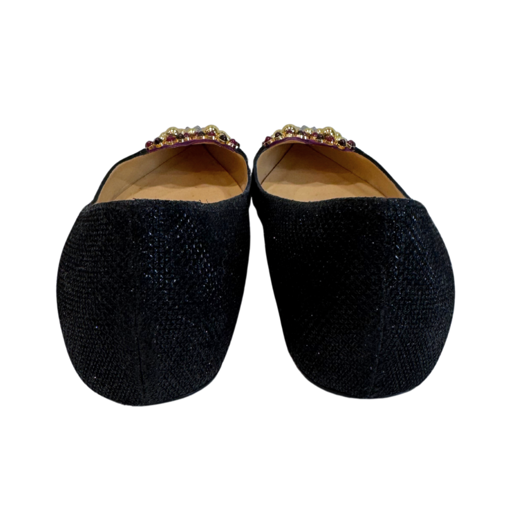 Christian Louboutin Black Embellished Heart Flats, 37.5