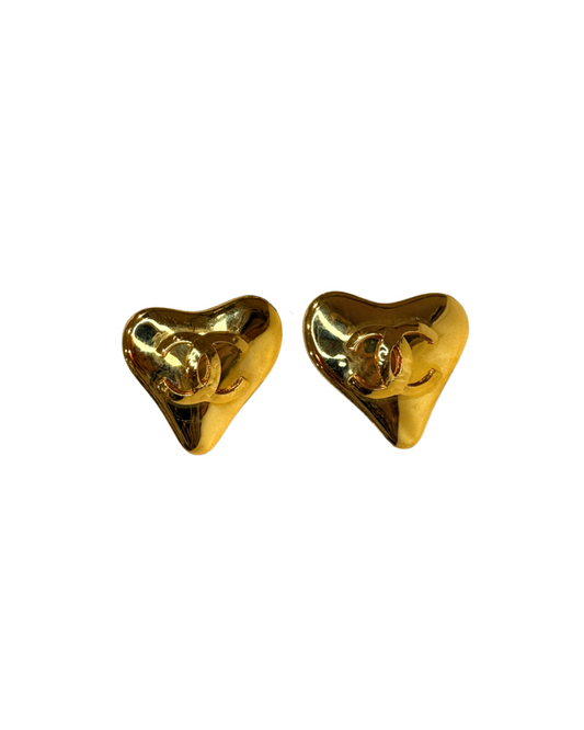 Chanel Vintage Heart CC Clip On Earrings