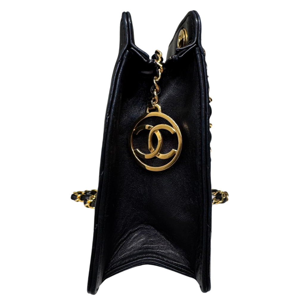 Chanel Black Lambskin Pearl Chain Flap Bag