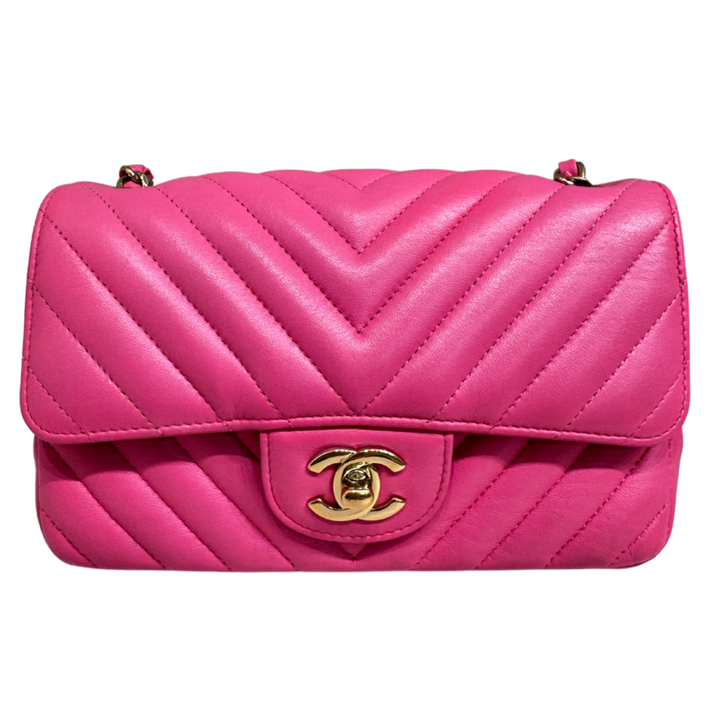 Chanel Pink Lambskin Chevron Mini Rectangular Flap