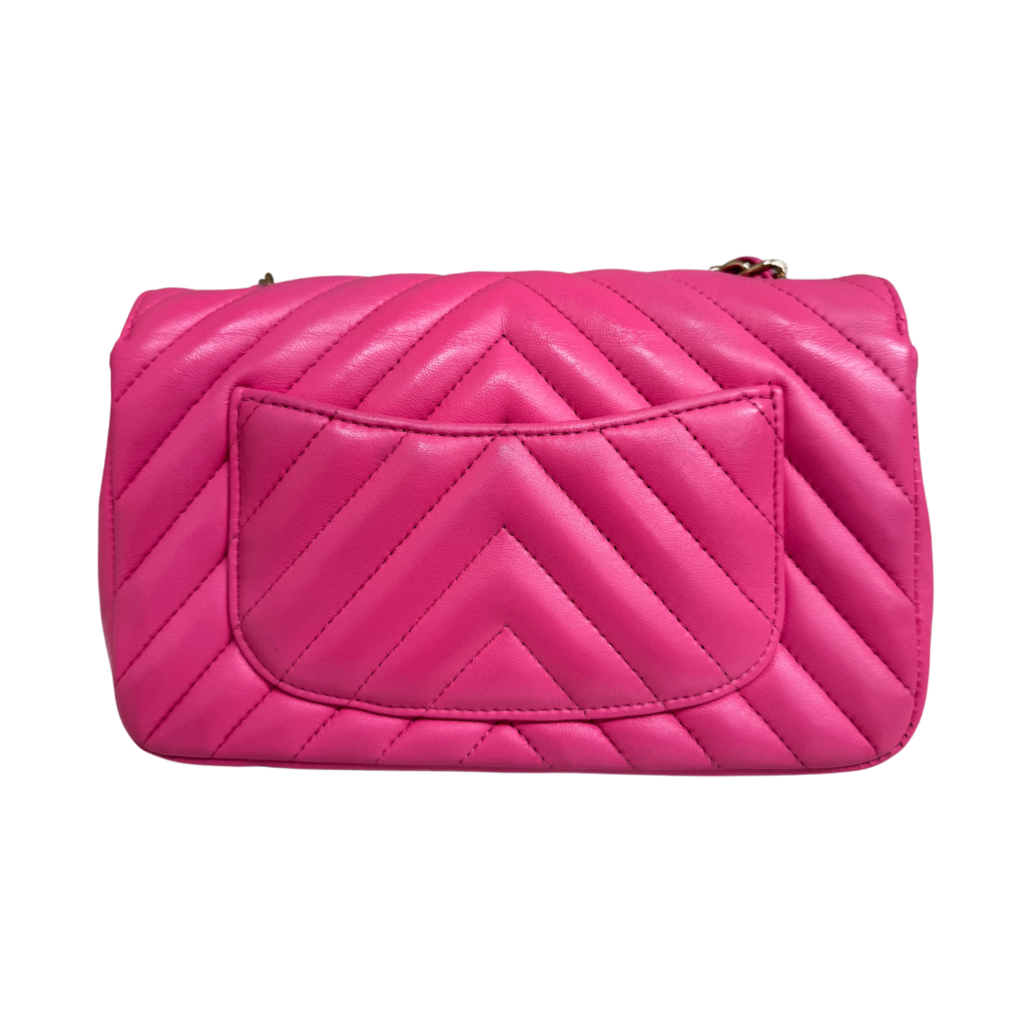 Chanel Pink Lambskin Chevron Mini Rectangular Flap