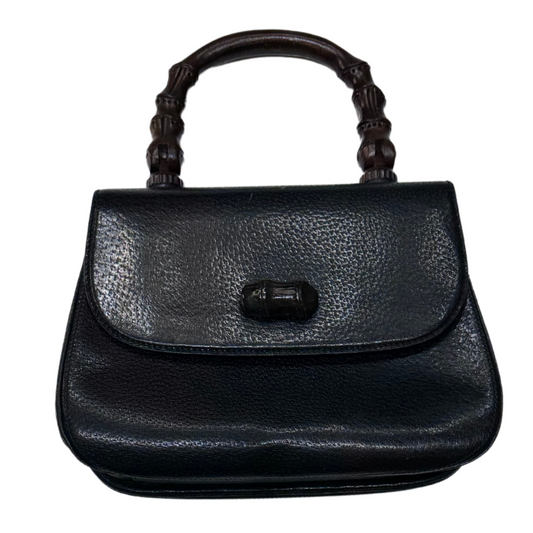 Gucci Black Leather Medium Bamboo Top Handle Bag