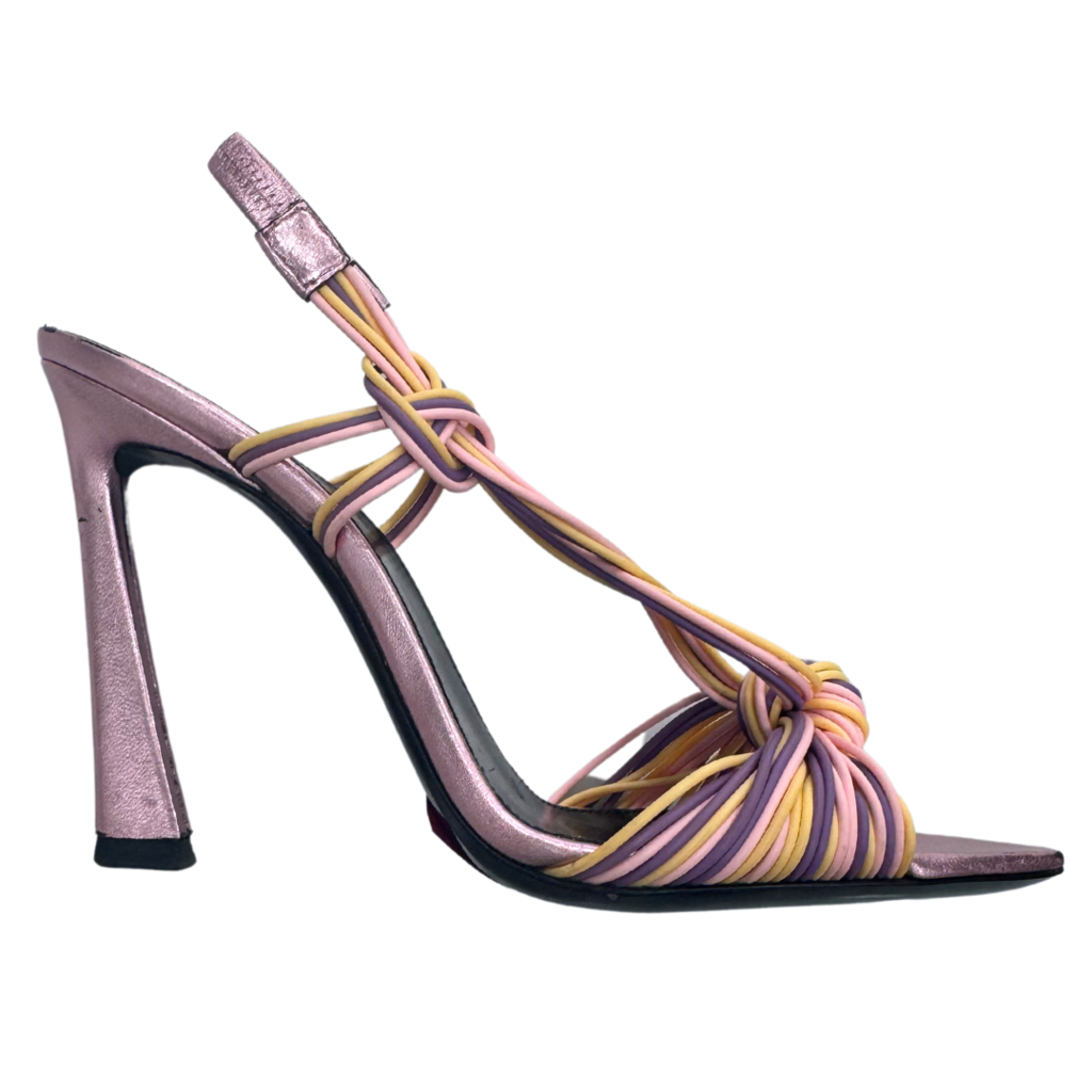 Saint Laurent Pink Metallic Rubber Strap Sandal, 39