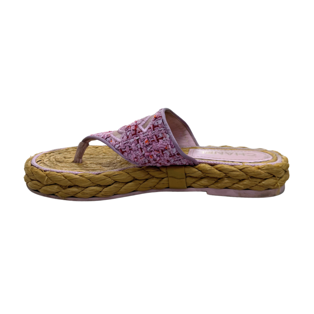 Chanel Purple Tweed Sandals, 36.5