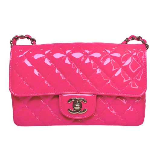 Chanel Hot Pink Patent Stitched Edge Rectangular Mini CF