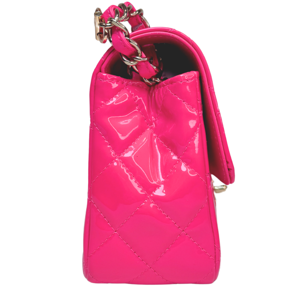 Chanel Hot Pink Patent Stitched Edge Rectangular Mini CF