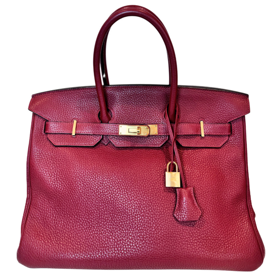 Hermes Birkin Rouge H Clemence Gold HW 35