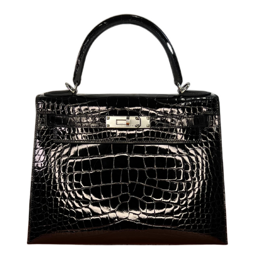 Hermès Kelly Black Shiny Alligator Sellier 28CM Palladium HW 2023