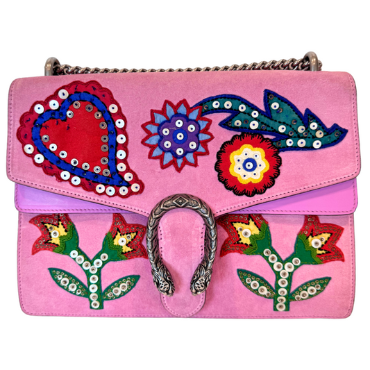 Gucci Pink Heart Flower Dionysus Shoulder Bag (AS IS)