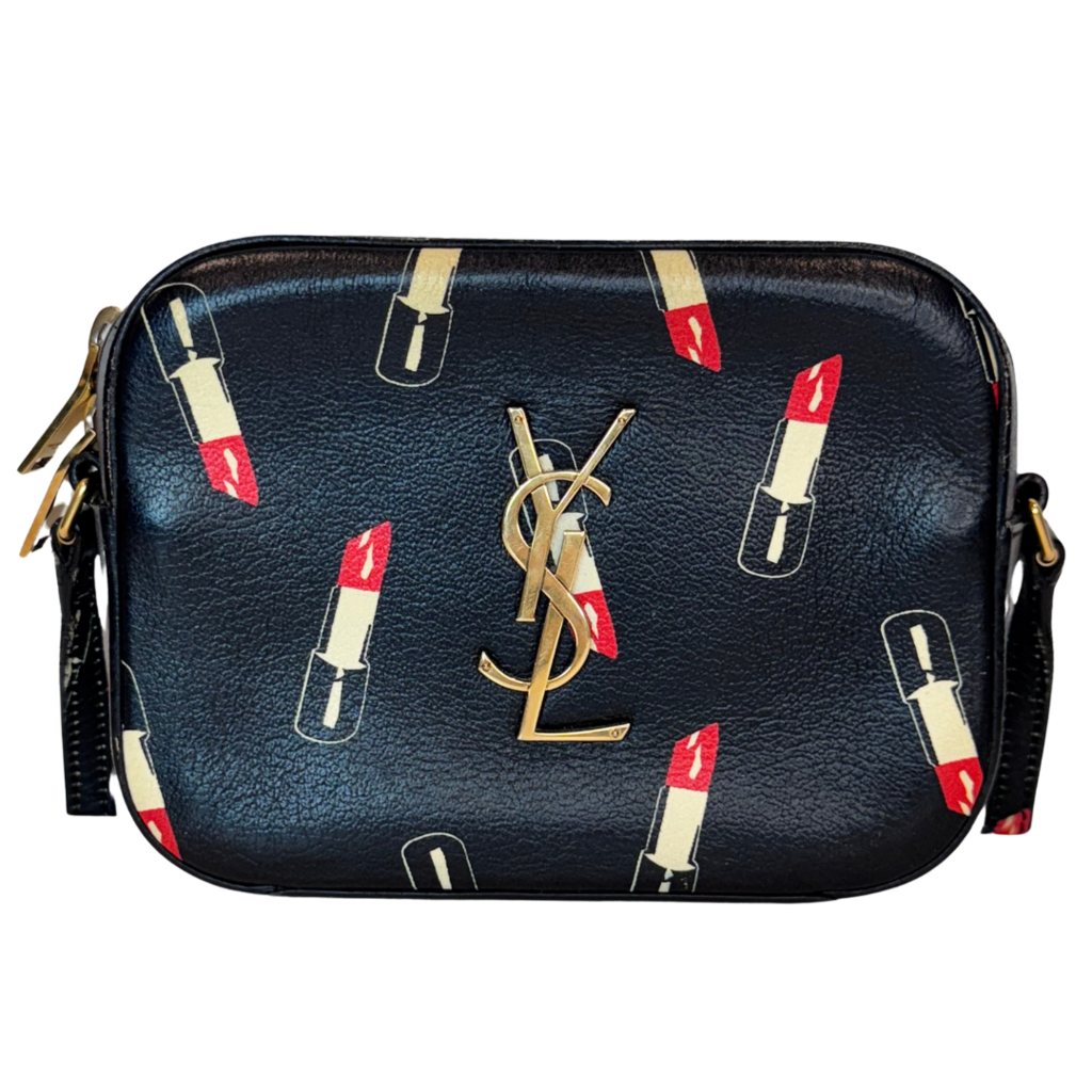 Yves Saint Laurent Black Camera Bag with Lipstick Patterns