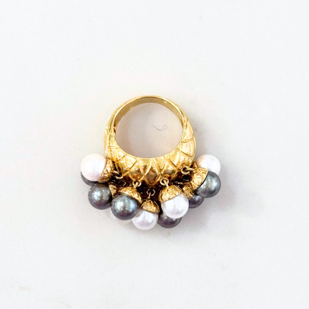 Unknown Brand 18k Gold/Tahitian Pearl Cluster Ring