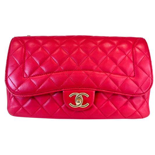 Chanel Red Double Chain Single Flap Bag