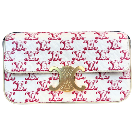 Celine Cream and Red Triomphe Shoulder Bag