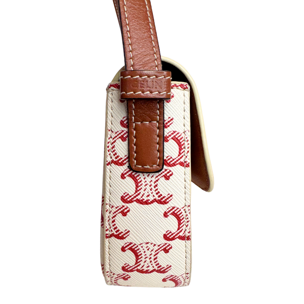 Celine Cream and Red Triomphe Shoulder Bag