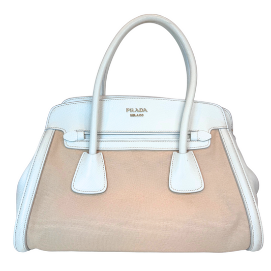 Prada Tan & Cream Saffiano Cuir Tote Bag