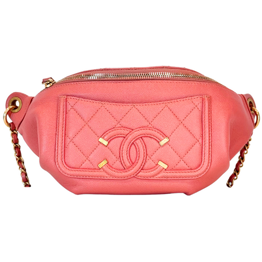 Chanel Caviar Filagree Pink Belt Bag (FULL SET)