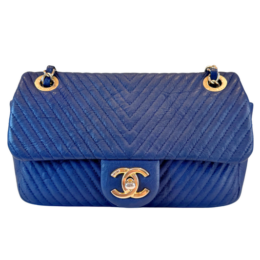 Chanel Blue Goat Chevron Flap