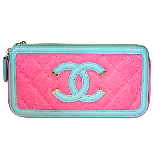 Chanel Pink Blue Double Zip
