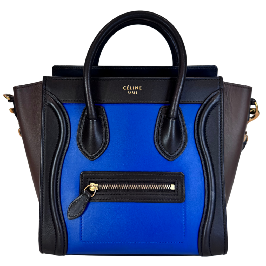 Celine Black & Blue Leather Nano Luggage Tote