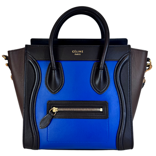 Celine Black & Blue Leather Nano Luggage Tote