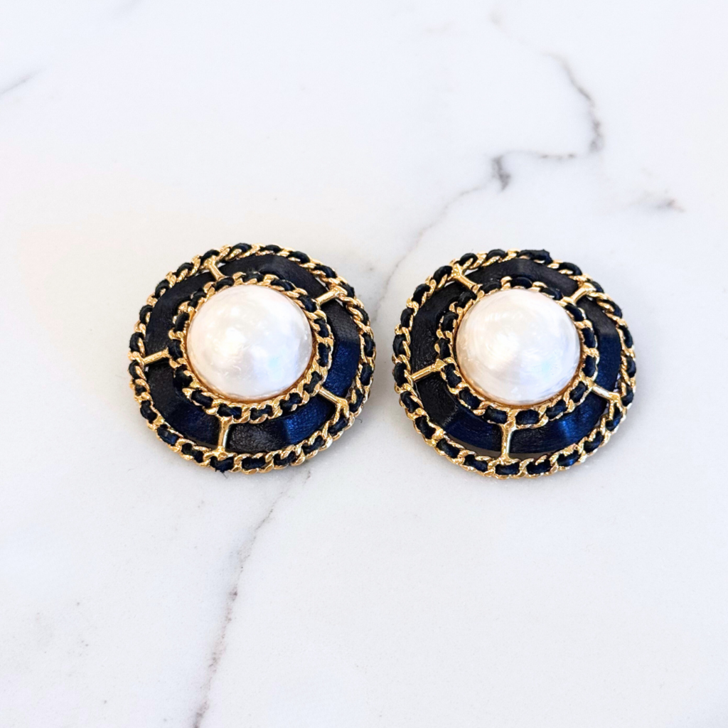 Chanel Black & Pearl Clip On Earrings