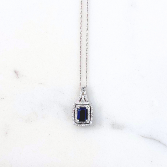 Blue Saphire Stone And Pave Diamond Necklace