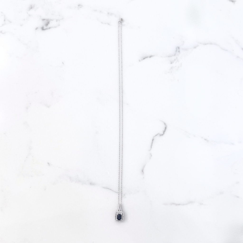 Blue Saphire Stone And Pave Diamond Necklace