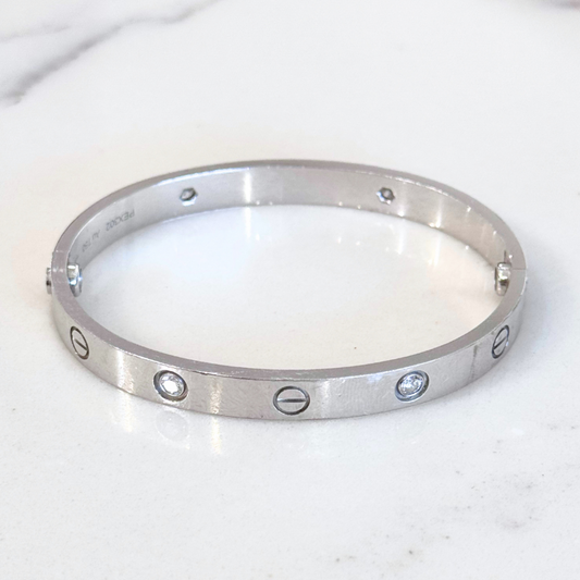 Cartier White Gold 4 Diamond Love Bracelet (FULL SET)