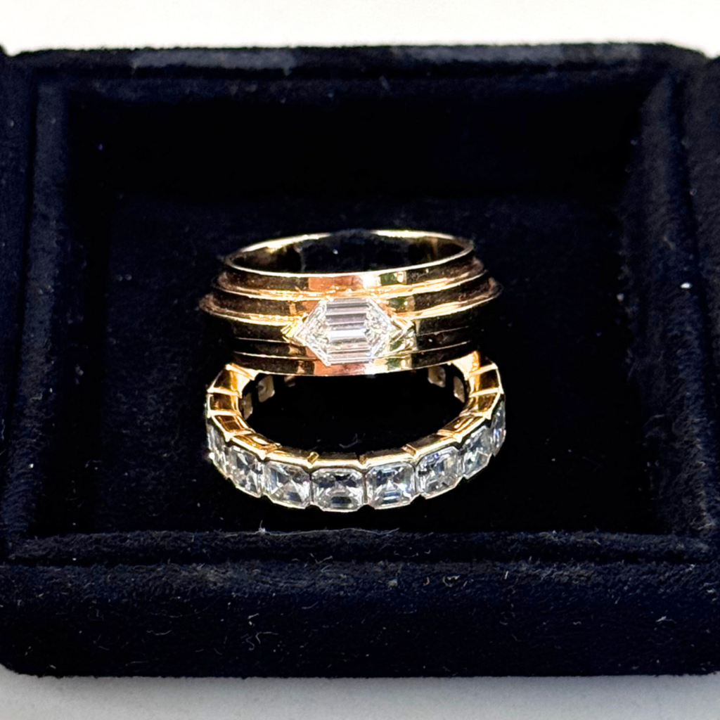 Material Good Gold Band With Hexagonal Diamond Ring Size 4