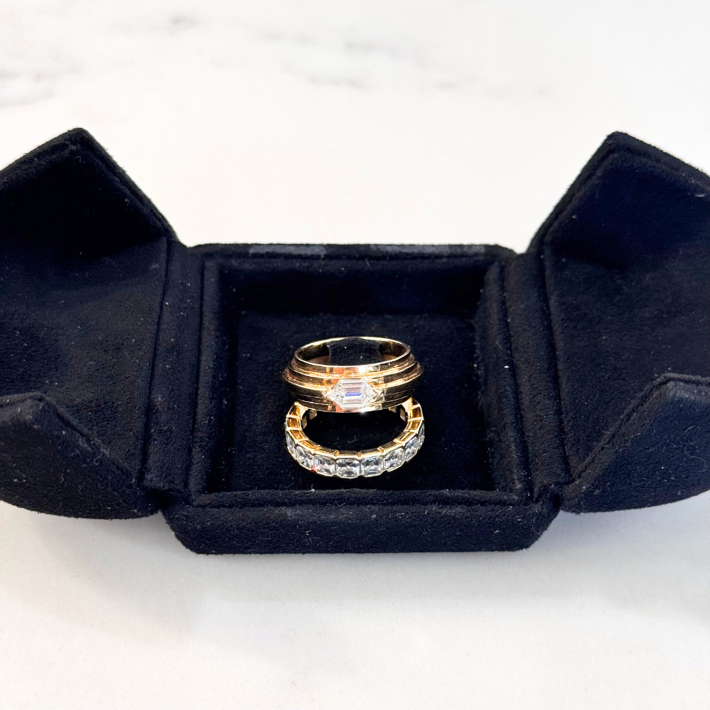 Material Good Gold Band With Hexagonal Diamond Ring Size 4