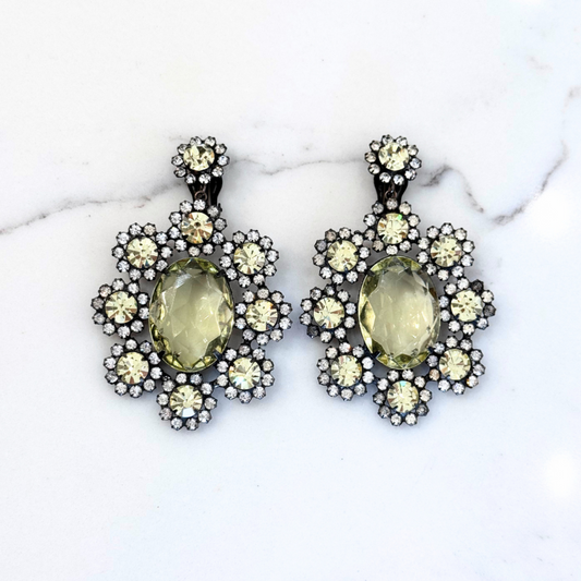 Yellow White Crystal Chandelier Earrings