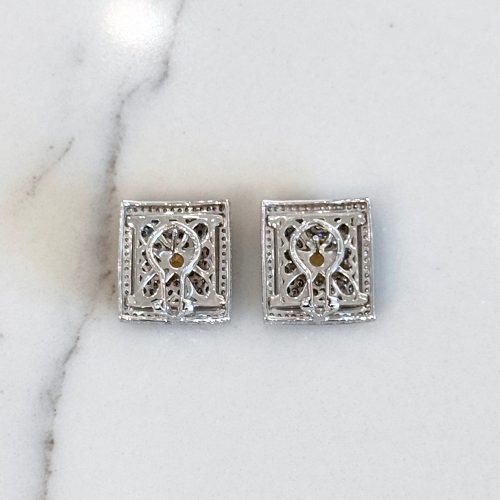 Square Cognac 18K Diamond Earrings