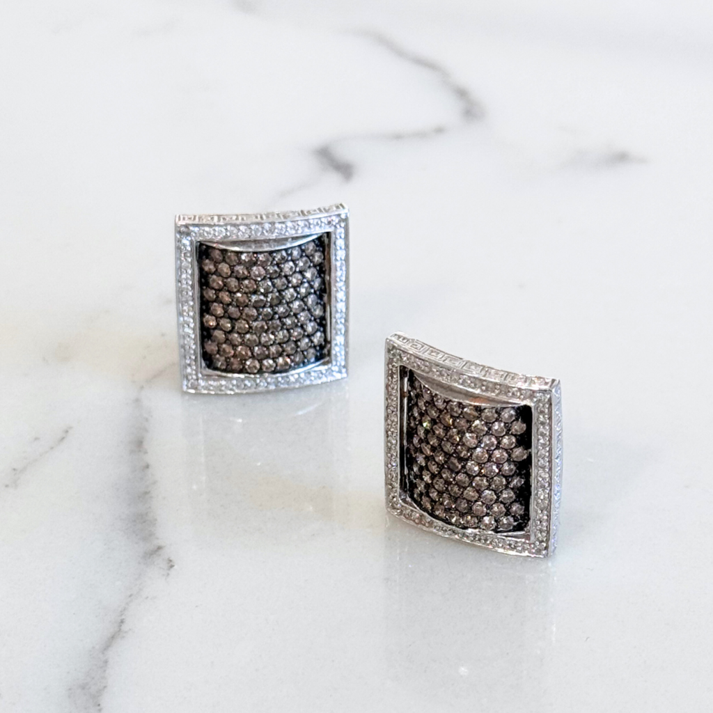 Square Cognac 18K Diamond Earrings