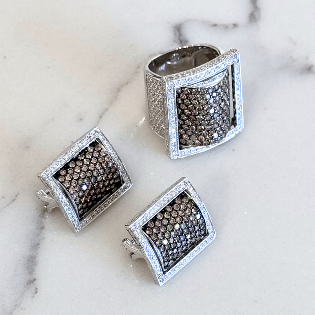 Square Cognac 18K Diamond Earrings