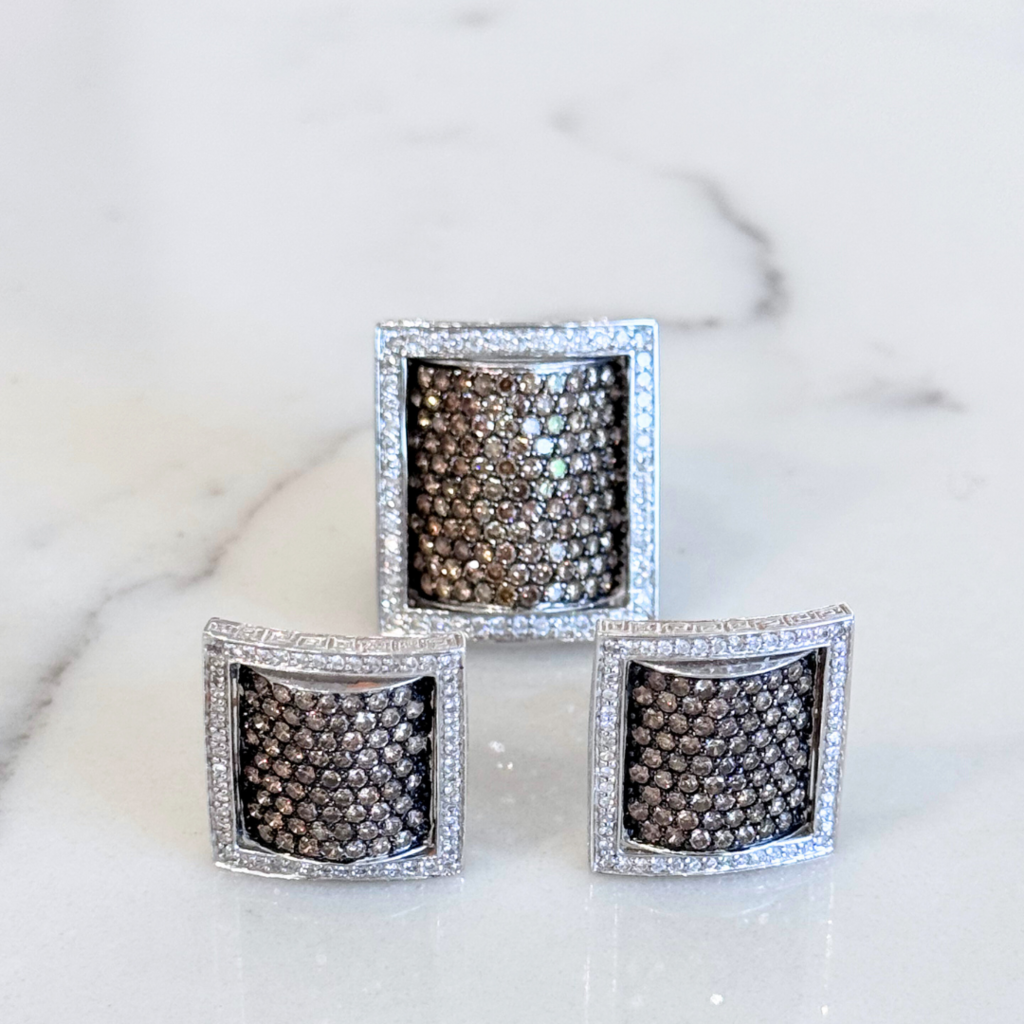 Square Cognac 18K Diamond Earrings