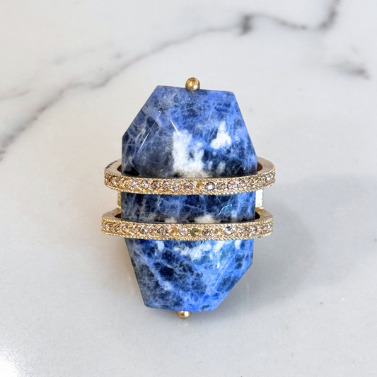 Christian Dior Blue Sodalite Stone Gold Ring