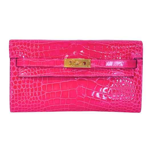 Hermès Kelly To Go Shiny Alligator Rose Scheherazade Wallet