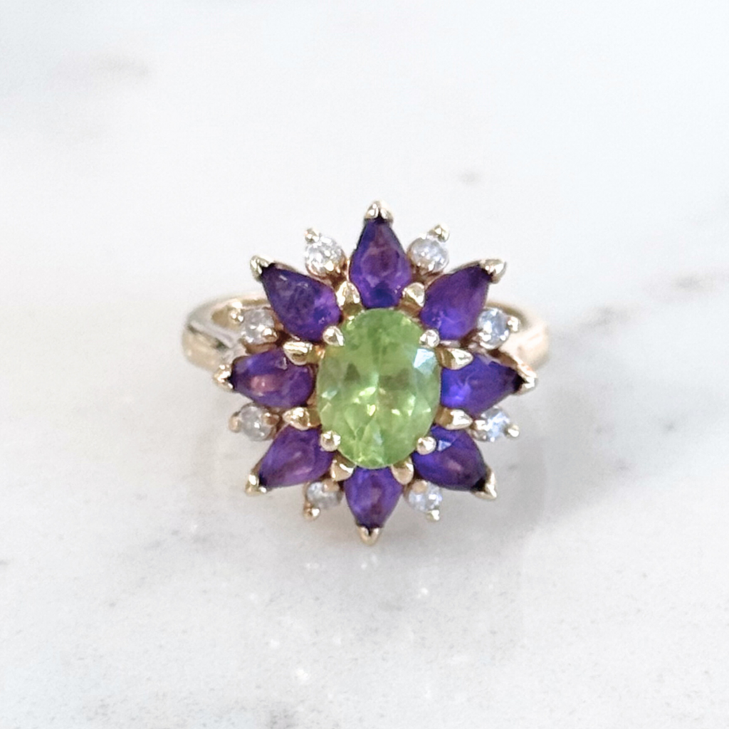 Purple & Green Gem Ring