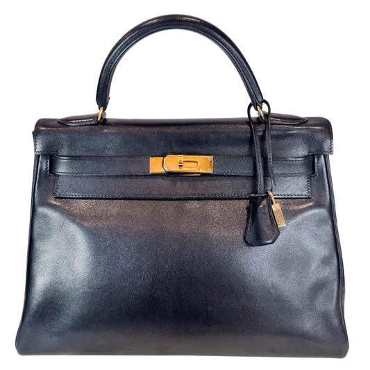 Hermès Kelly Black Box Calf Retourne 32CM Gold HW (1996)