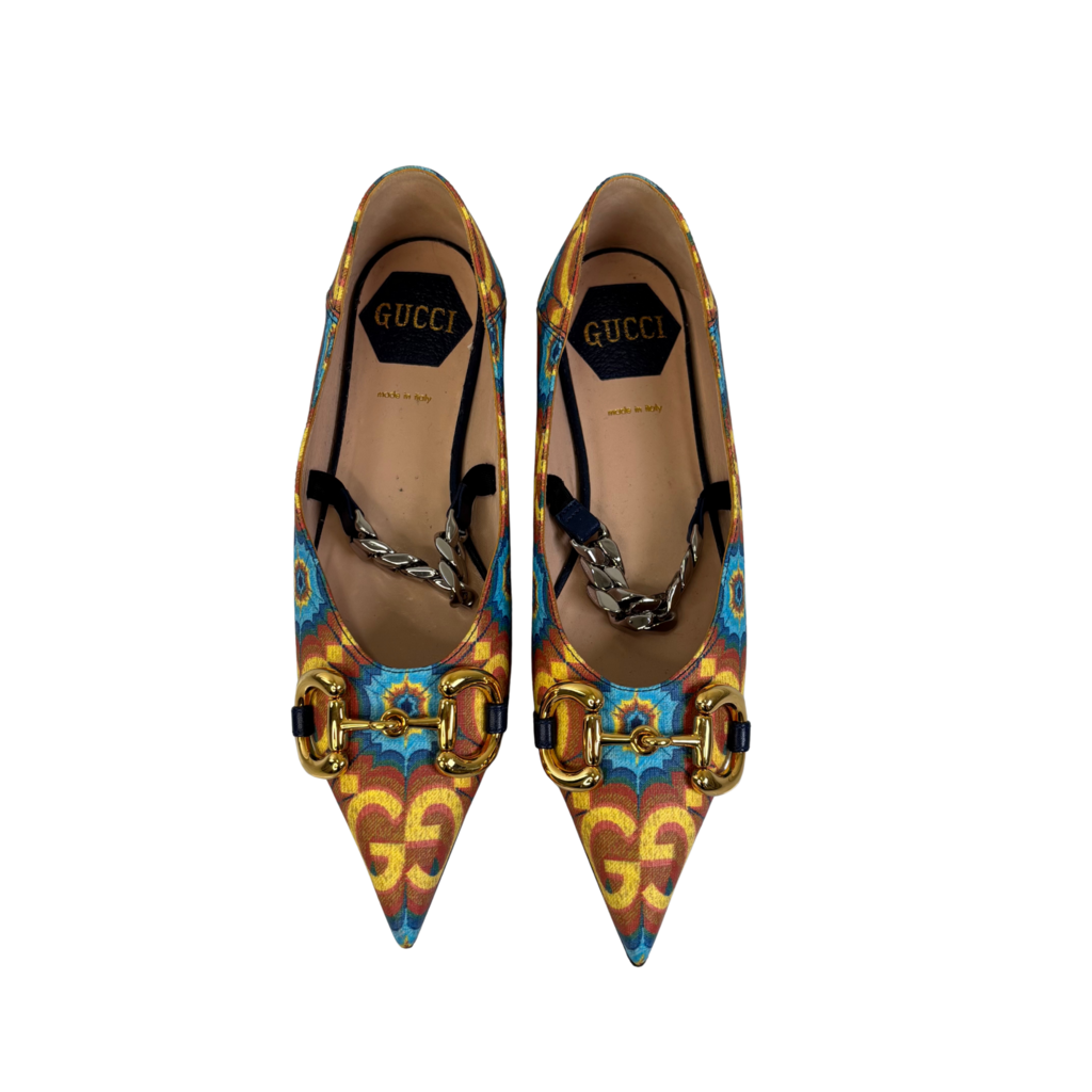 Gucci Multi Print Horsebit Mary Jane Flat, 34.5