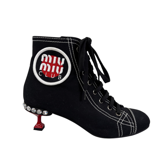 Miu Miu Logo Ankle Heel Boot, 35