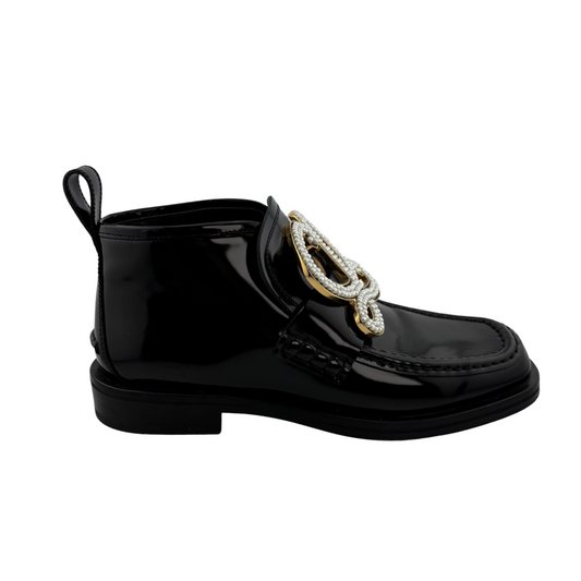 Loewe Patent Leather Beaded Logo Ankle Boot, 38