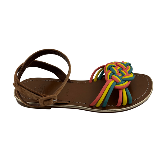 Christian Louboutin Multi Color Leather Ankle Strap Ella Flat Sandals, 38