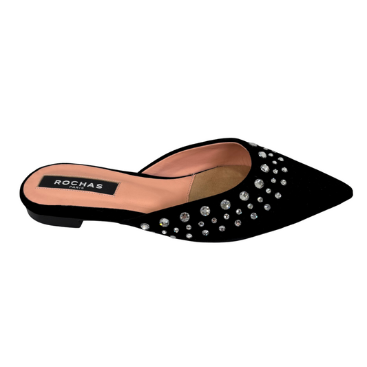 Rochas Velvet Rhinestone Mule Flats, 37.5