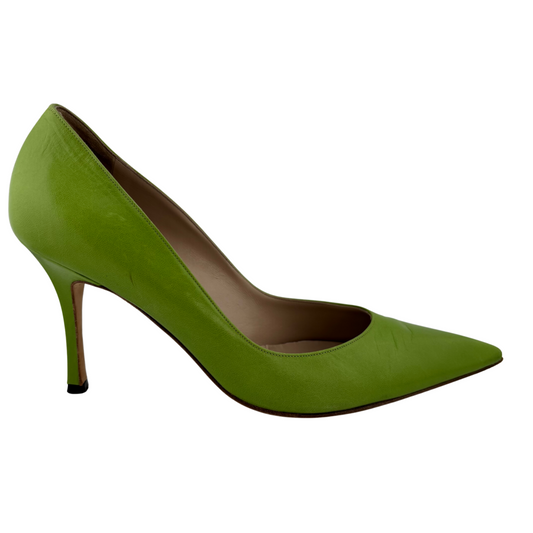 Manolo Blahnik Green Leather BB Pumps, 39.5