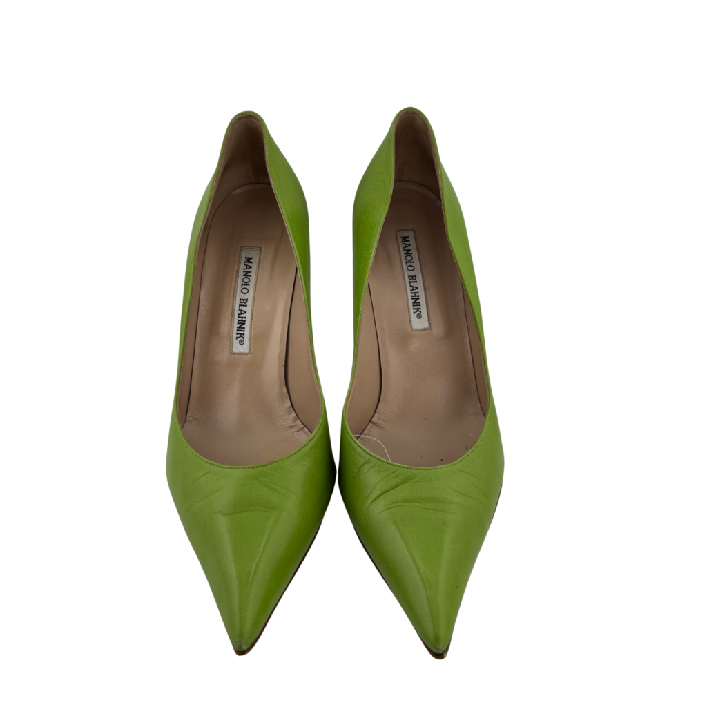 Manolo Blahnik Green Leather BB Pumps, 39.5