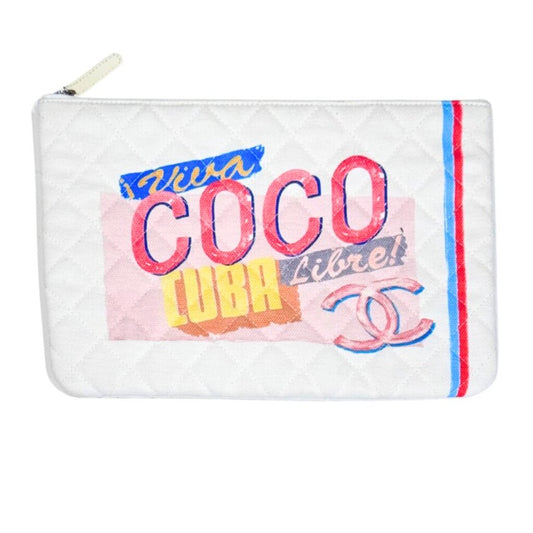 Chanel White Quilted Canvas Coco Cuba Small Pouch