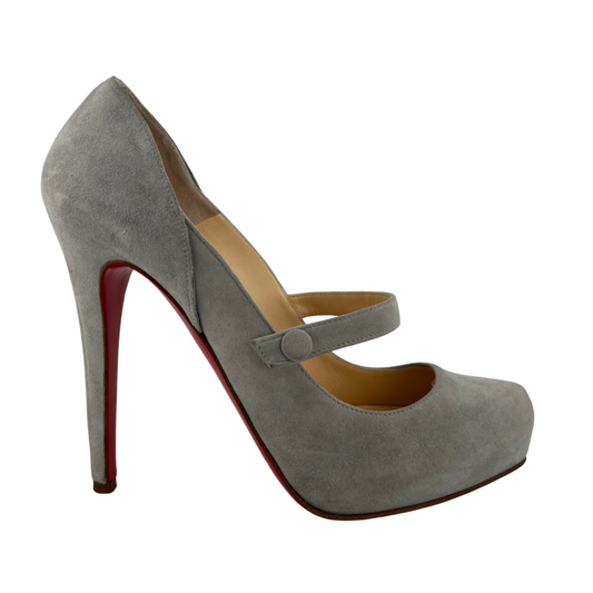 Christian Louboutin Grey Suede Platform Mary Jane Charleen Pump, 39.5