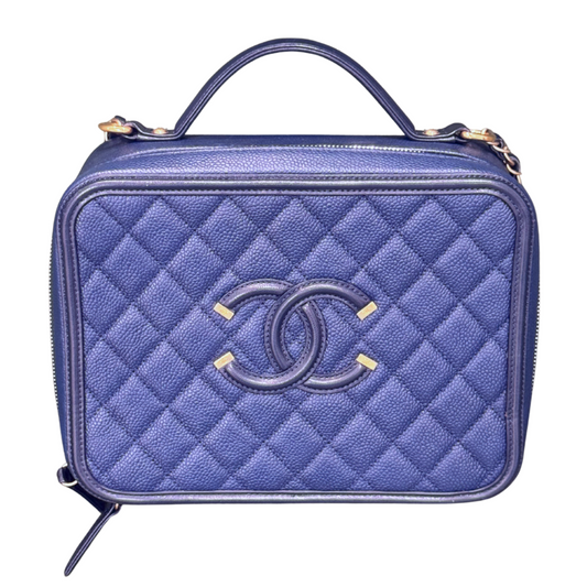 Chanel Filagree Vanity Navy Caviar Large Box Bag