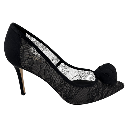 L'Agence Black Lace Pointed Toe Fosette Pump, 8.5